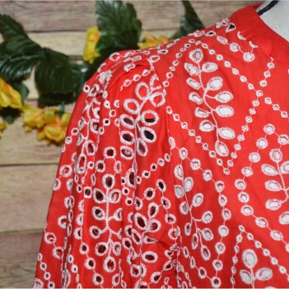 Cabi Ladies S Red Lyric Eyelet Button Front Blouse Top Size S Puff Sleeves - Picture 3 of 12